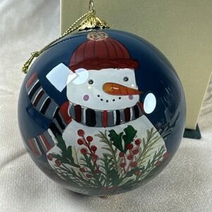 Pier 1 Li Bien Glass Christmas Ornament Snowman Happy Holiday 2019 w/Gift Box